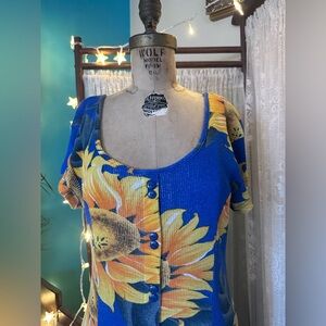 Vintage 90s Sunflower Maxi Dress Size Large